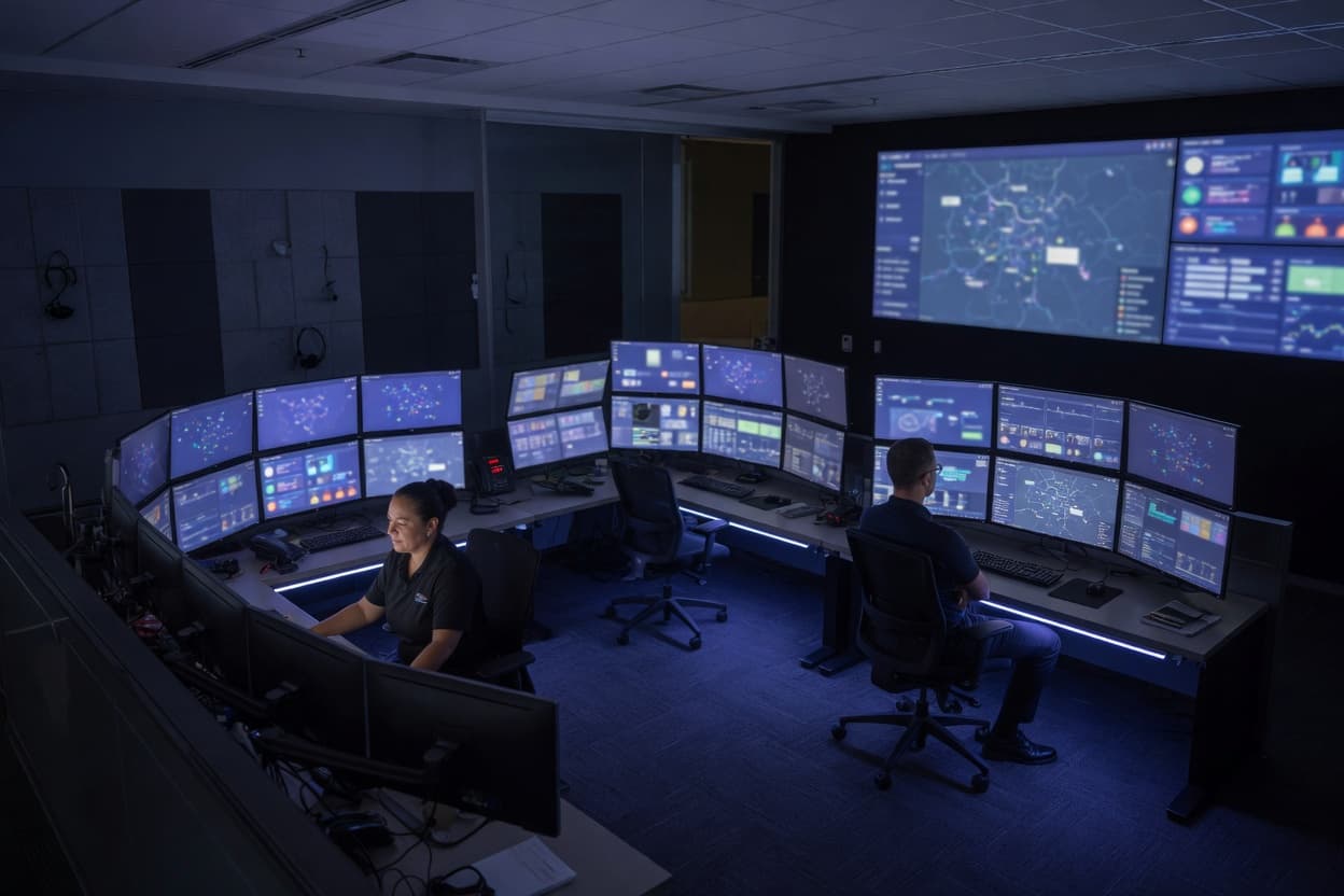 Professional alarm monitoring operations room