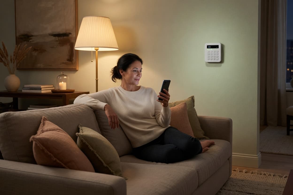 Homeowner controlling an alarm system from a phone